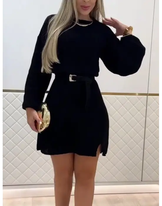 Modern Yuvarlak Yakalı Triko Elbise