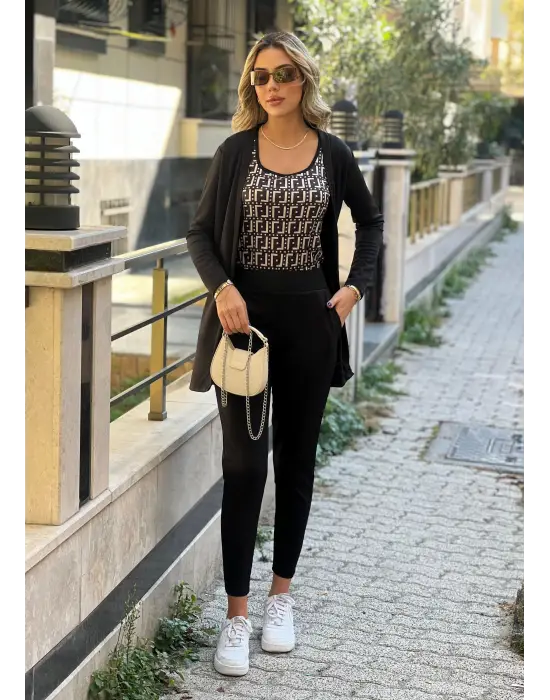 Kadın Uzun Kollu Krep Üçlü Takım