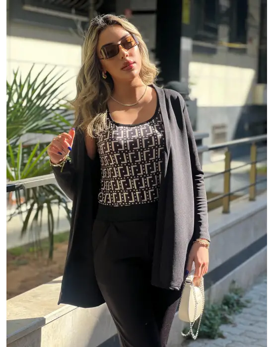 Kadın Uzun Kollu Krep Üçlü Takım