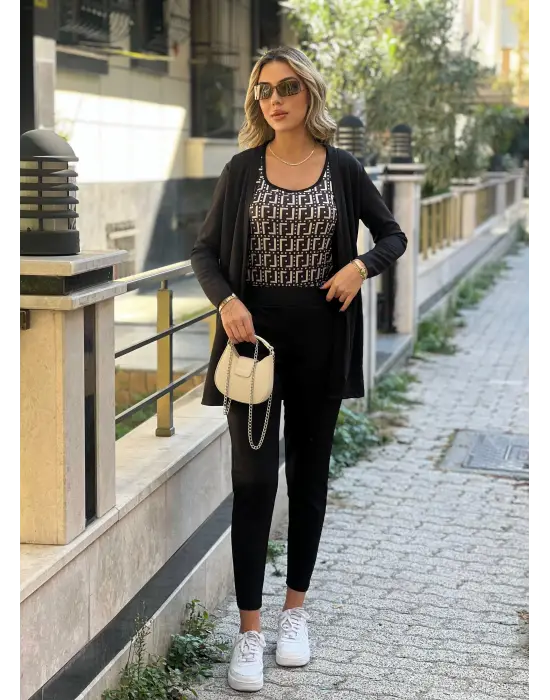 Kadın Uzun Kollu Krep Üçlü Takım