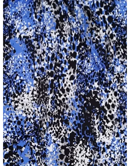 Omarı Renkli Leopar Desenli V Yaka Bluz