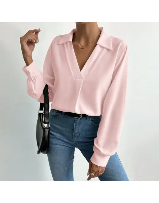 Omarı Zarif Kadın V Yaka Uzun Kollu Bluz