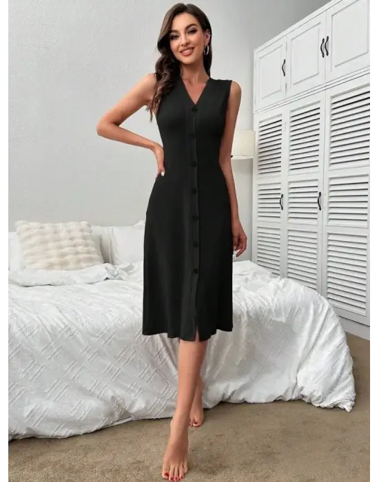 Kadın V Yakalı önden Düğmeli Kaşkorse Elbise