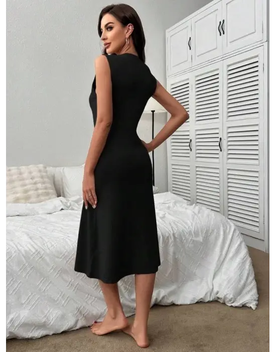 Kadın V Yakalı önden Düğmeli Kaşkorse Elbise