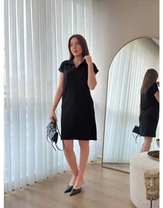 Omarı Hafif ve Şık Kadın Kısa Kollu Elbise