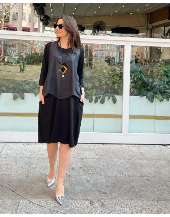 Kadın Viskon Kumaş Cep Detaylı üçlü Takım