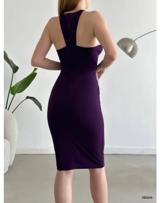 Kadın Yaka Detay Straplez Kesim Kalem Elbise