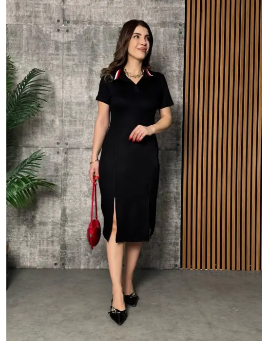 Omarı Modern ve Şık Yaka Detaylı Elbise