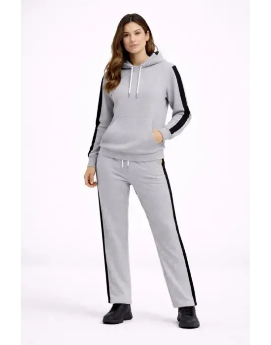 Göz Alıcı Yandan Şeritli Sweatshirt Takım - Gri