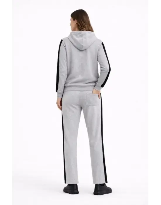 Göz Alıcı Yandan Şeritli Sweatshirt Takım - Gri