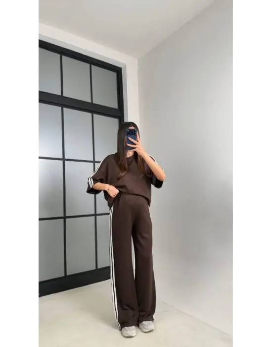 Kadın Yarasa Kol Yanları şerit Detay Modal Kumaş Ikili Takım