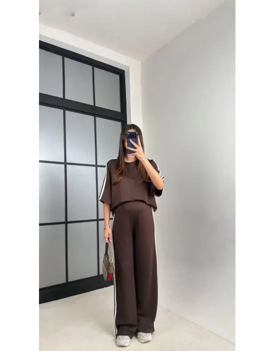 Kadın Yarasa Kol Yanları şerit Detay Modal Kumaş Ikili Takım