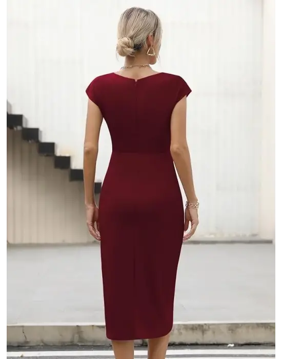 Omarı Yarım Ay Kollu Drapeli İthal Krep Elbise