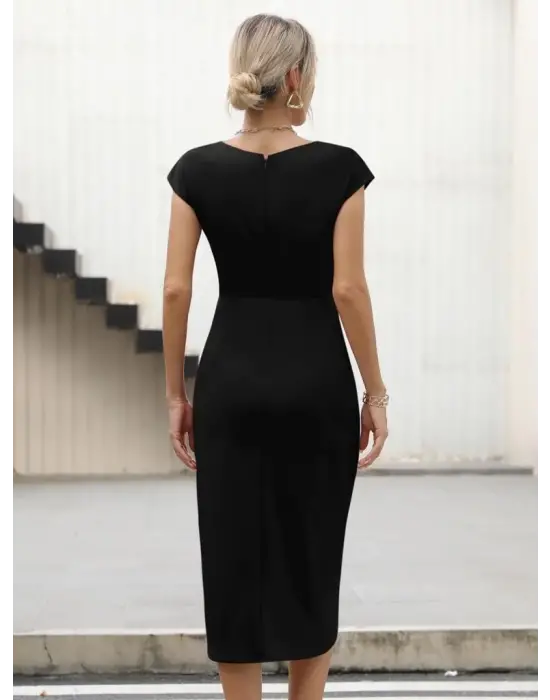 Omarı Yarım Ay Kollu Drapeli Kadın Elbisesi