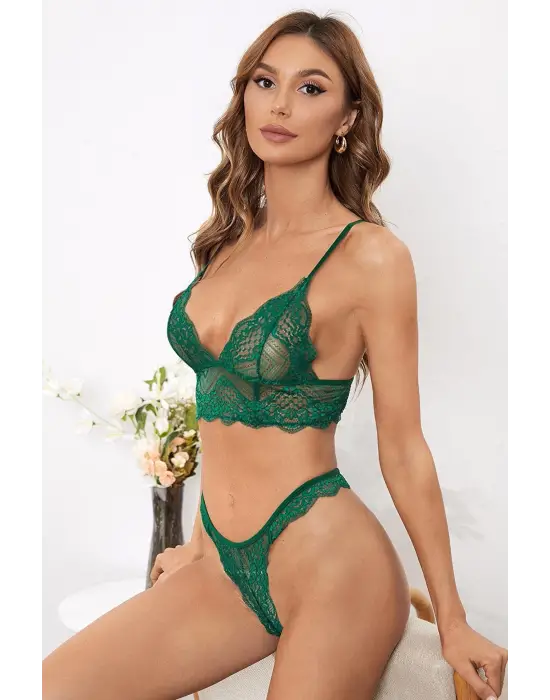 Omarı Yeşil Çapraz Sırt Detaylı Bralet Takım