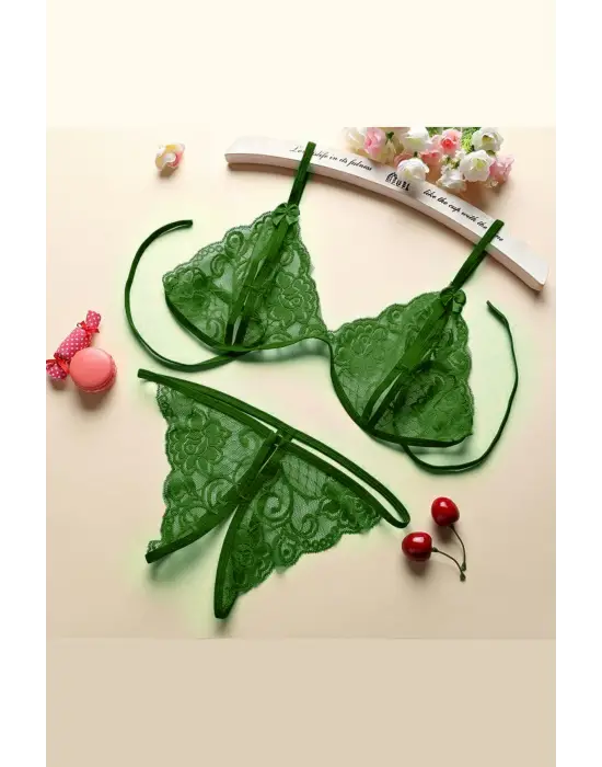 Omarı Yeşil Dantelli Kadın İç Çamaşırı Takımı