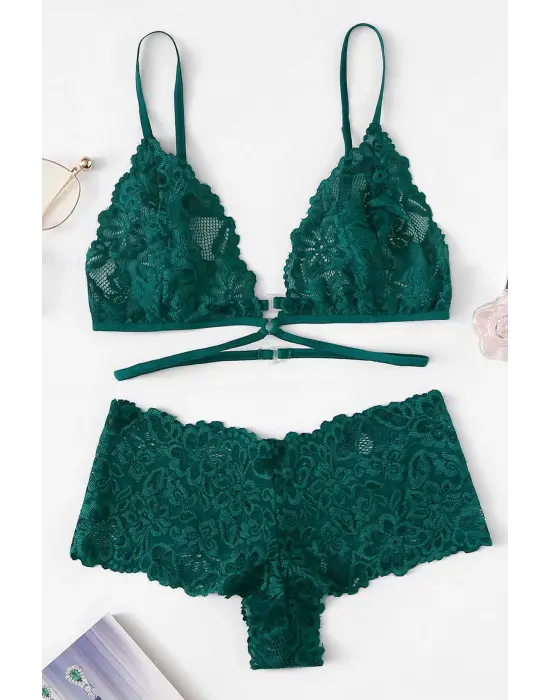 Omarı Yeşil Şık Sütyen Külot Takımı