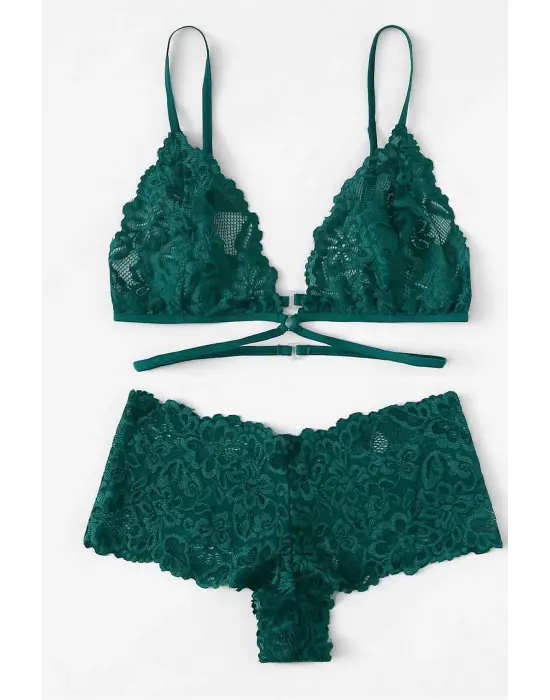 Omarı Yeşil Şık Sütyen Külot Takımı