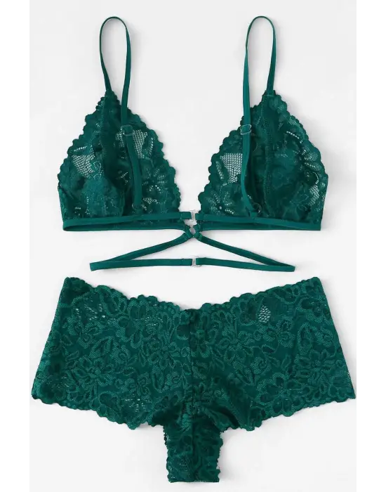 Omarı Yeşil Şık Sütyen Külot Takımı