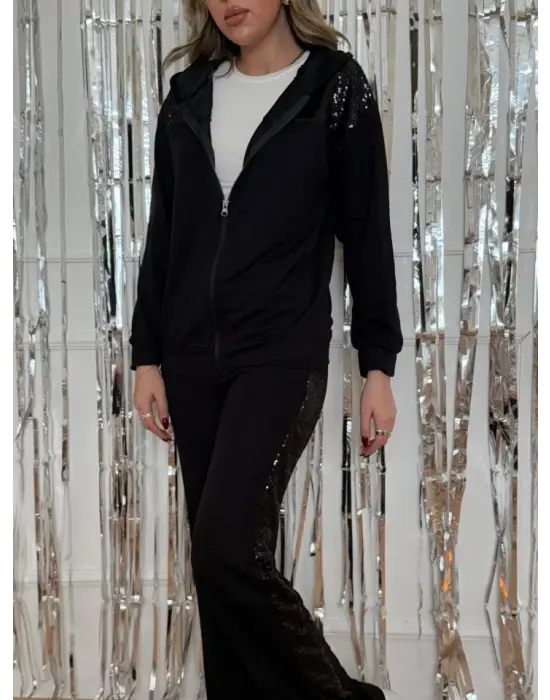 Kadın Yılbaşı özel Iki Iplik Kumaş Pul Ve Fermuar Detaylı Ikili Takım