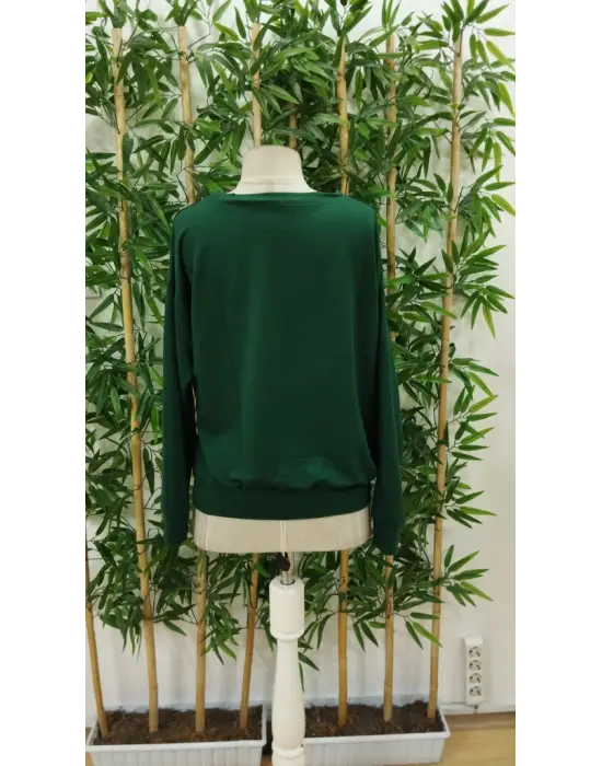 Kadın Yılbaşı Özel Uzun Kollu Bisiklet Yaka Desenli Viskon Iki Iplik Bluz