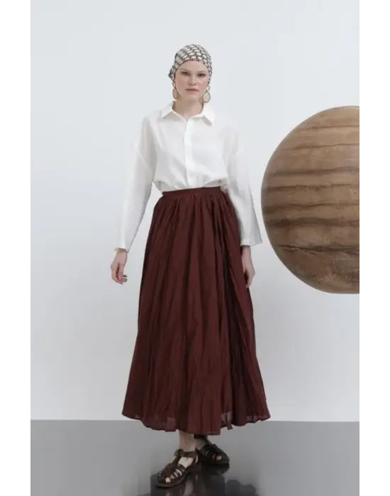 Kadın Yüksek Bel Arkadan Fermuarlı Kırışık Geniş Kesimli Vural Etek