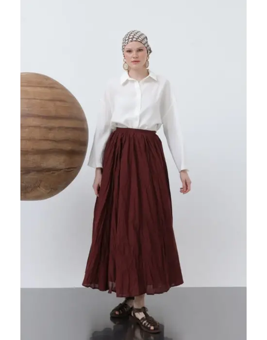 Kadın Yüksek Bel Arkadan Fermuarlı Kırışık Geniş Kesimli Vural Etek