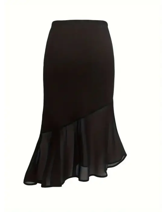 Omarı Yüksek Bel Asimetrik Detaylı Kadın Krep Etek