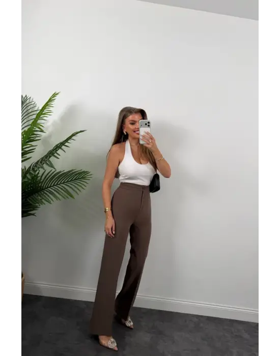 Kadın Yüksek Bel Atlas Kumaş Palazzo Pantolon