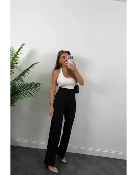 Kadın Yüksek Bel Atlas Kumaş Palazzo Pantolon