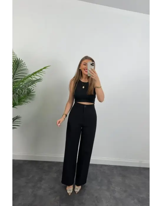 Kadın Yüksek Bel Atlas Kumaş Palazzo Pantolon