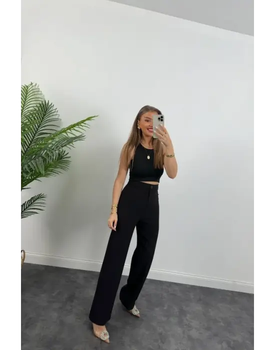 Kadın Yüksek Bel Atlas Kumaş Palazzo Pantolon