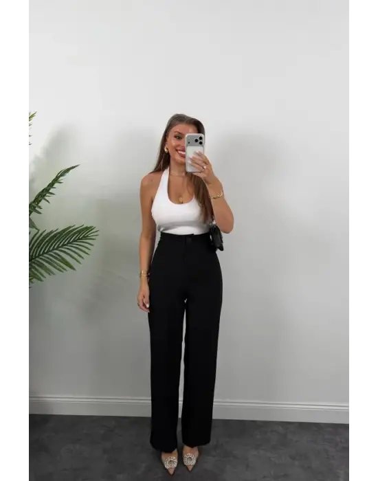 Kadın Yüksek Bel Atlas Kumaş Palazzo Pantolon