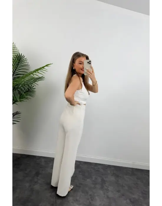 Kadın Yüksek Bel Atlas Kumaş Palazzo Pantolon