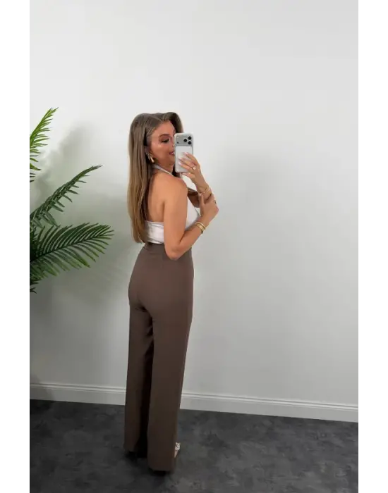 Kadın Yüksek Bel Atlas Kumaş Palazzo Pantolon