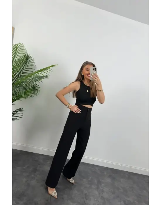 Kadın Yüksek Bel Atlas Kumaş Palazzo Pantolon