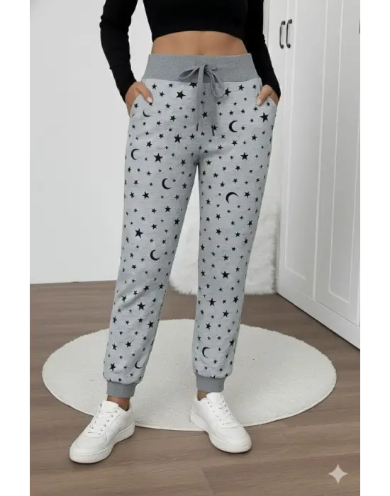 Kadın Yüksek Bel Bağcıklı Desenli Iki Iplik Pantolon