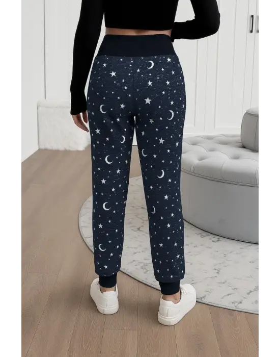 Kadın Yüksek Bel Bağcıklı Desenli Iki Iplik Pantolon