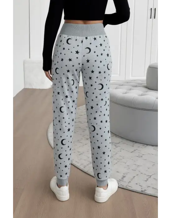 Kadın Yüksek Bel Bağcıklı Desenli Iki Iplik Pantolon