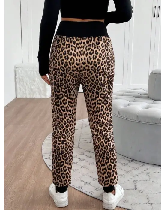 Kadın Yüksek Bel Bağcıklı Desenli Iki Iplik Pantolon