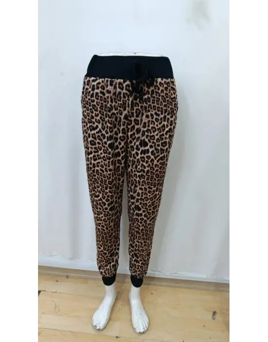 Kadın Yüksek Bel Bağcıklı Desenli Iki Iplik Pantolon