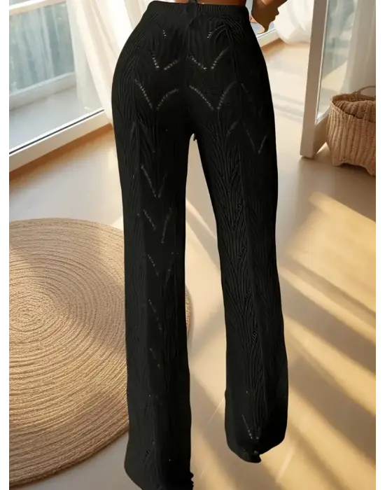 Omarı Yüksek Bel Bağcıklı Desenli Plaj Pantolon