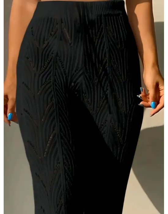 Omarı Yüksek Bel Bağcıklı Desenli Plaj Pantolon