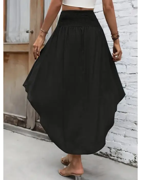 Kadın Yüksek Bel Belden Bağlamalı Asimetrik Kesim Detaylı Sandy Etek