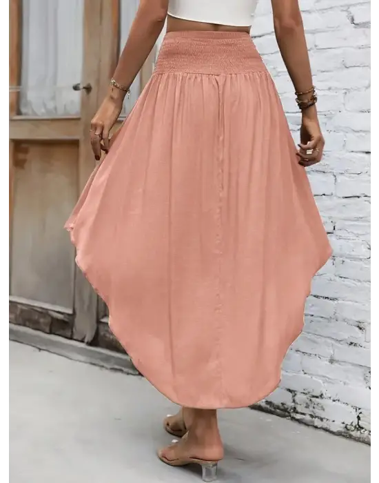 Kadın Yüksek Bel Belden Bağlamalı Asimetrik Kesim Detaylı Sandy Etek