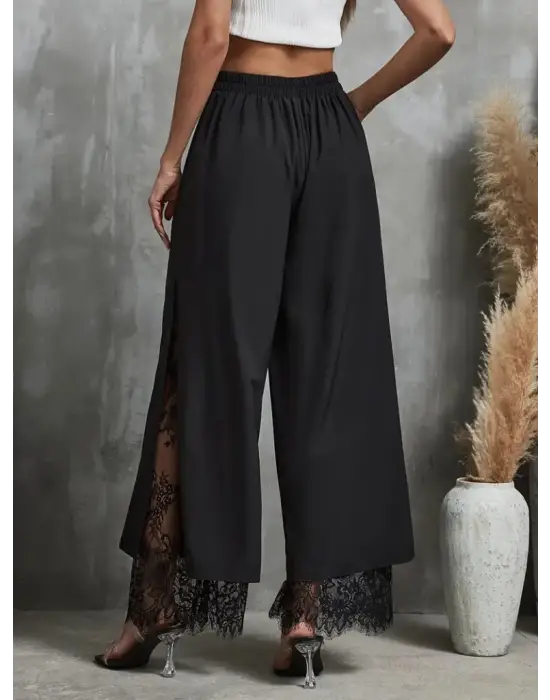 Kadın Yüksek Bel Belden Kuşaklı üst Dalgıç Alt Dantel Detaylı Dalgıç Pantolon Takım