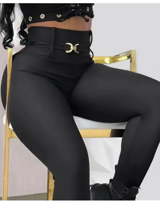 Yüksek Bel Toka Detaylı Dalgıç Tayt