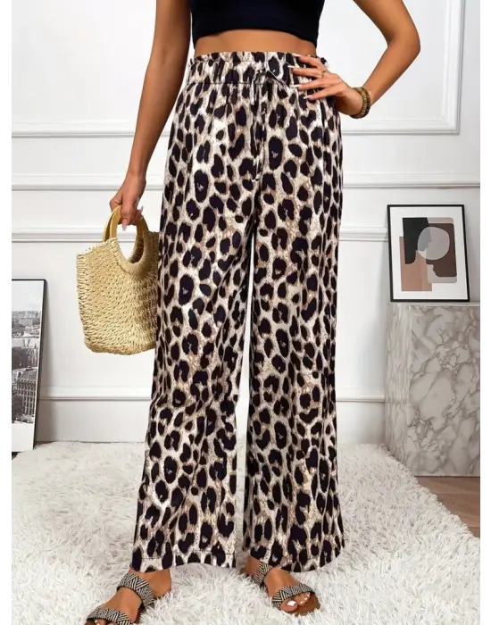 Omarı Yüksek Bel Leopar Desenli Süprem Pantolon