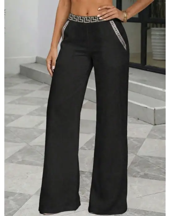 Kadın Yüksek Bel Beli Lastikli Genç Paçalı Ithal Krep Pantolon