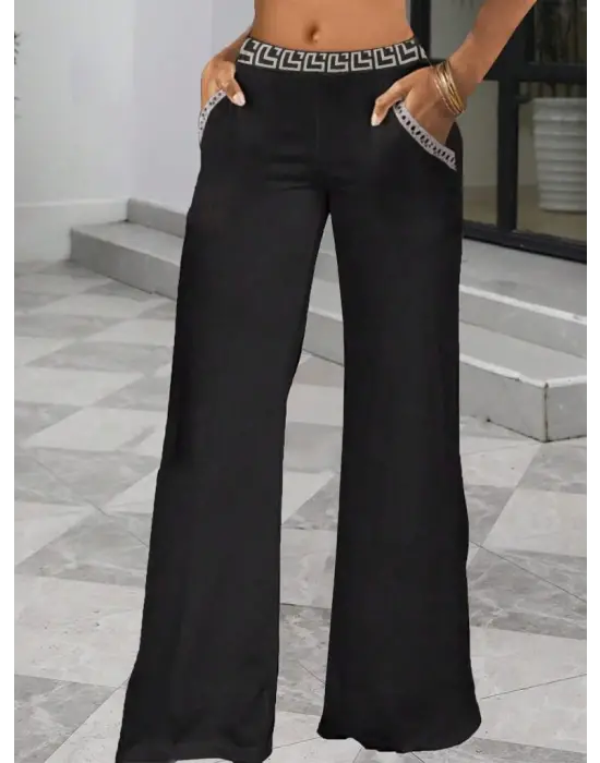 Kadın Yüksek Bel Beli Lastikli Genç Paçalı Ithal Krep Pantolon